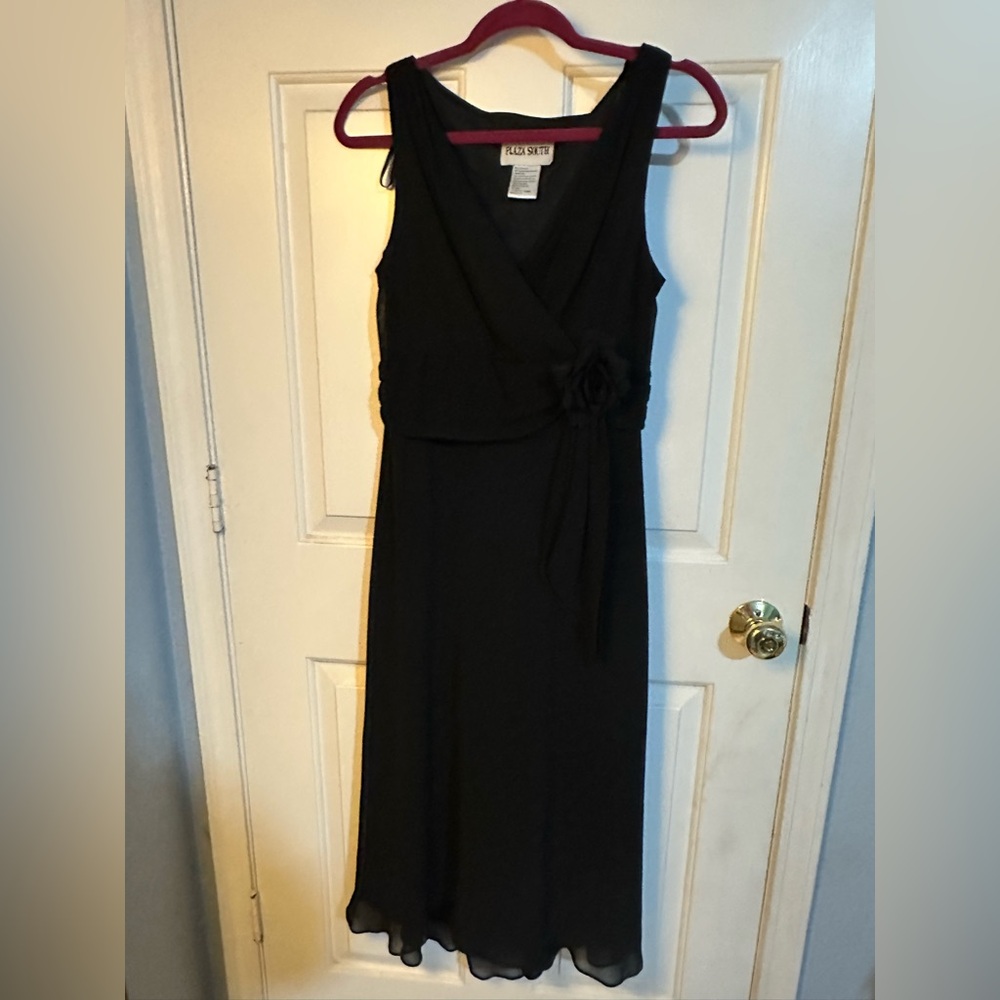 Alfani Black Sleeveless Wrap-Style Midi Dress with Rosette Tie